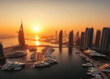 Dubai Marina yacht berths aerial view